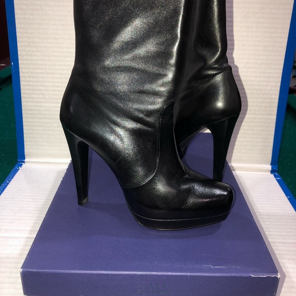 πHPπ New! Stuart Weizmann Black Platform Boots Size 7.5 - Picture 3 of 10